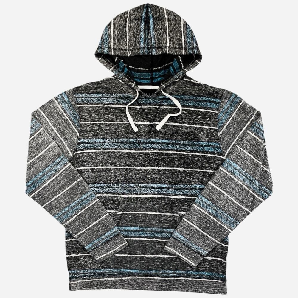 Billabong Men’s Large Lightweight Striped Shirt Hoodie Gray Teal Long Sleeve